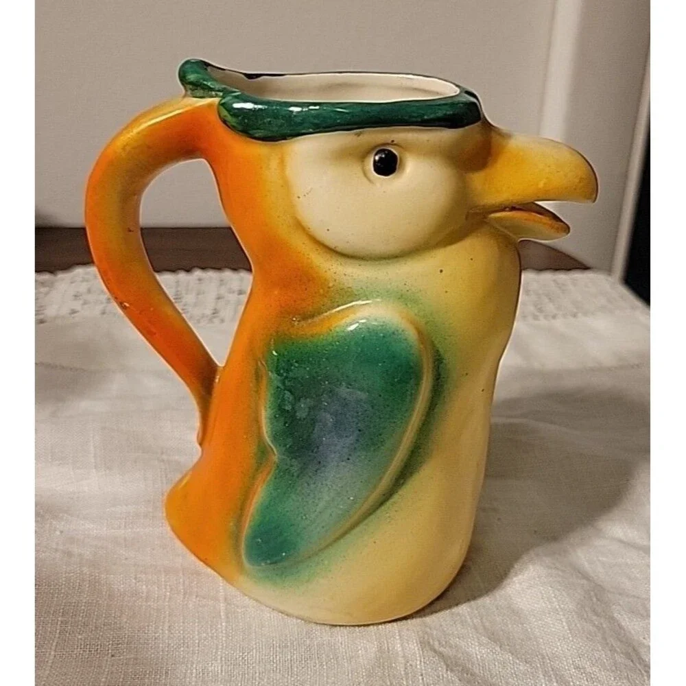 Antique Art Deco Cream Pitcher Parrot Jug Creamer Bird Slovakia Pottery Export